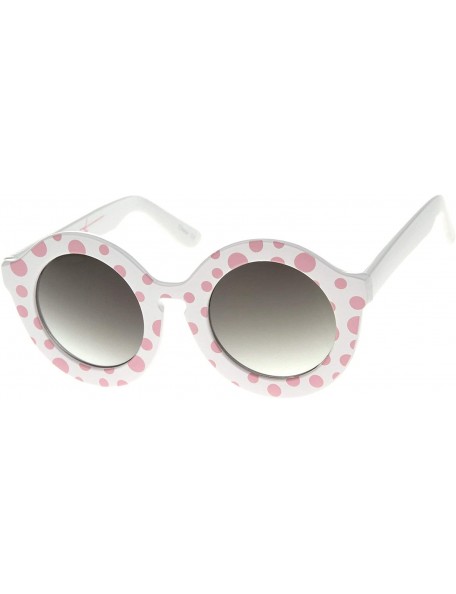 Round Limited Edition Womens Retro Round Sunglasses 45mm - White-pink Dots / Lavender - CA12JHCNTOR $41.56