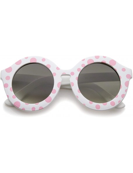 Round Limited Edition Womens Retro Round Sunglasses 45mm - White-pink Dots / Lavender - CA12JHCNTOR $41.56
