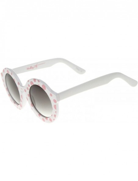 Round Limited Edition Womens Retro Round Sunglasses 45mm - White-pink Dots / Lavender - CA12JHCNTOR $41.56