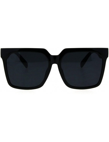 Rectangular Womens Large Boyfriend Style Horn Rim Squared Sunglasses - All Black - CR18QK56SXU $9.14