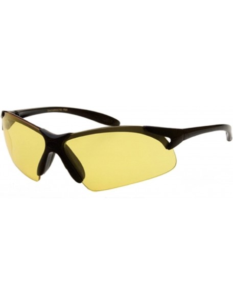 Aviator Half Frame Sport Wrap Around Yellow HD Night Driving Glasses - Sport Black - C5188YU2IGQ $14.70