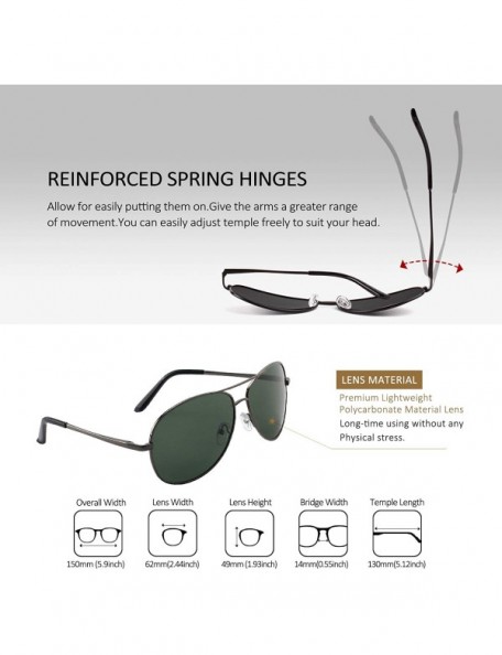 Aviator Classic Premium Military Style Pilot Polarized Sunglasses for Men Women - A Gun Frame/Green Lens - CN18N6MLETU $14.38