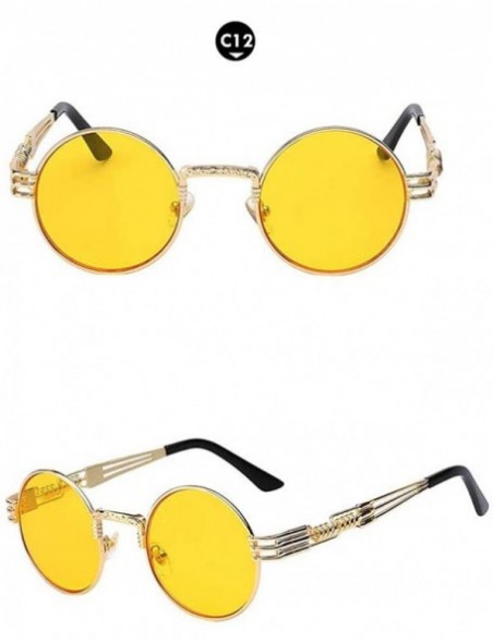 Round Retro Steampunk Style Round Vintage Sunglasses Colored Metal Frame Men Women - C12-gold-yellow - CW18HEA5QQC $10.18