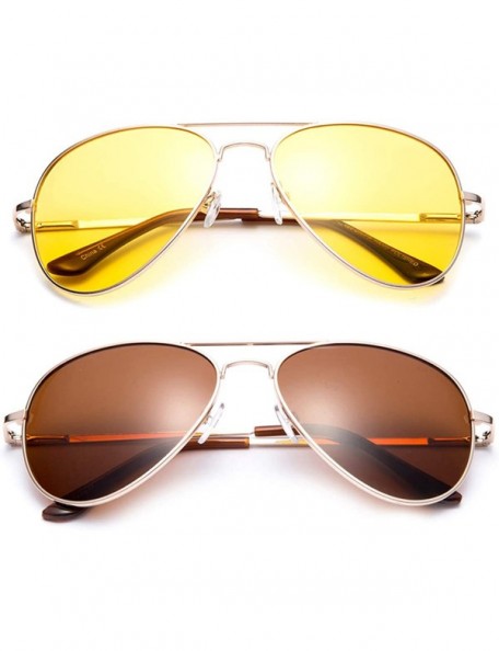 Aviator Night Vision & Day Time Driving Sunglasses Classic Aviator Style w/Spring Hinge - 2 Pack Gold - CM18565KOTO $18.45