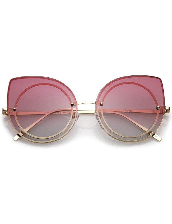 Cat Eye Women's Oversize Rimless Colored Gradient Flat Lens Cat Eye Sunglasses 63mm - Gold / Pink-grey - CA17YR04N85 $9.87