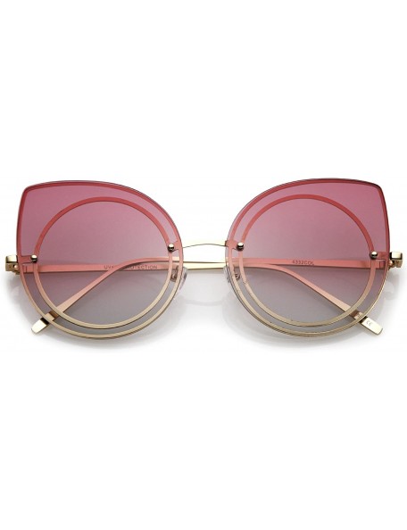 Cat Eye Women's Oversize Rimless Colored Gradient Flat Lens Cat Eye Sunglasses 63mm - Gold / Pink-grey - CA17YR04N85 $9.87