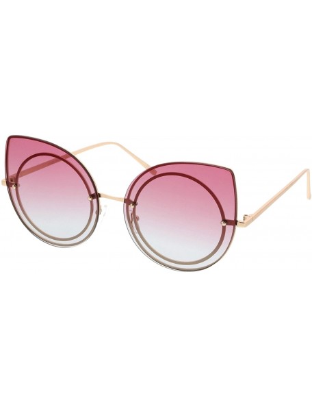 Cat Eye Women's Oversize Rimless Colored Gradient Flat Lens Cat Eye Sunglasses 63mm - Gold / Pink-grey - CA17YR04N85 $9.87