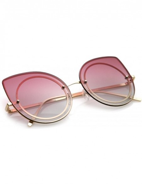 Cat Eye Women's Oversize Rimless Colored Gradient Flat Lens Cat Eye Sunglasses 63mm - Gold / Pink-grey - CA17YR04N85 $9.87