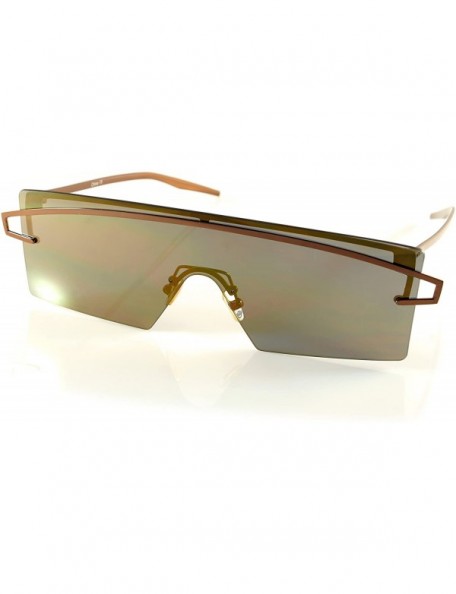 Shield Futuristic Metal Cross Top Slim Flat One Piece Panel Sunglasses A199 - Gold Rv - C818ERTNCL9 $21.49