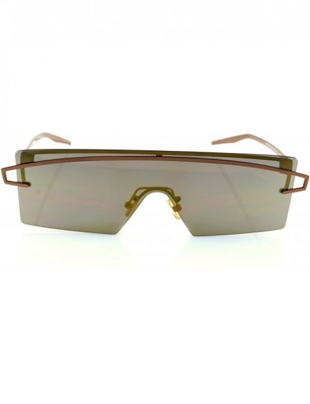 Shield Futuristic Metal Cross Top Slim Flat One Piece Panel Sunglasses A199 - Gold Rv - C818ERTNCL9 $21.49