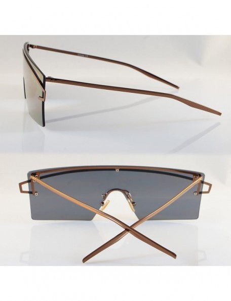 Shield Futuristic Metal Cross Top Slim Flat One Piece Panel Sunglasses A199 - Gold Rv - C818ERTNCL9 $21.49