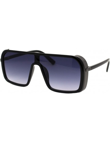Square Mens Fashion Sunglasses Side Cover Square Flat Top Designer Shades UV 400 - Black Gunmetal (Smoke) - C7194INR3WS $14.27