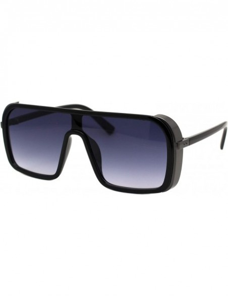 Square Mens Fashion Sunglasses Side Cover Square Flat Top Designer Shades UV 400 - Black Gunmetal (Smoke) - C7194INR3WS $14.27