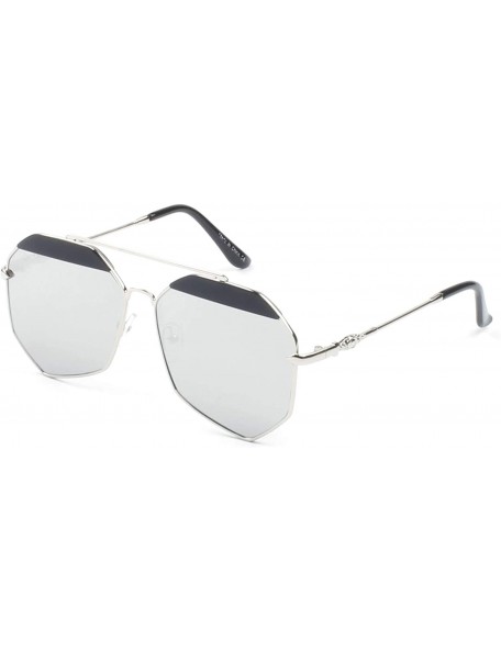 Round Women Geometric Round Oversized Mirrored UV Protection Fashion Sunglasses - Grey - CA18WTI8O22 $18.57