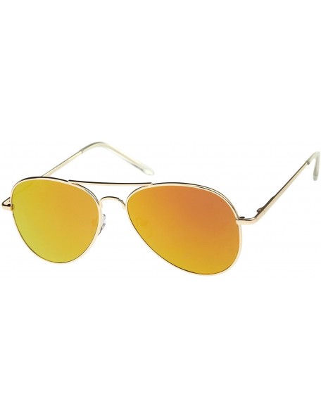 Aviator Small Full Metal Color Mirror Teardrop Flat Lens Aviator Sunglasses 56mm - Gold / Orange Mirror - CL12K5F8Y1N $11.31