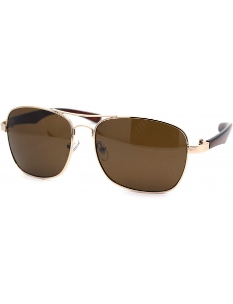 Rectangular Mens Rectangular Metal Rim Racer Pilots Sunglasses - Gold Brown - CL195UE647Z $9.66