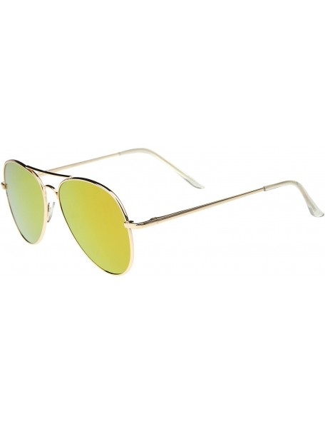 Aviator Small Full Metal Color Mirror Teardrop Flat Lens Aviator Sunglasses 56mm - Gold / Orange Mirror - CL12K5F8Y1N $11.31