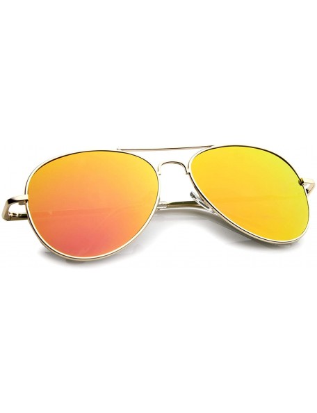 Aviator Small Full Metal Color Mirror Teardrop Flat Lens Aviator Sunglasses 56mm - Gold / Orange Mirror - CL12K5F8Y1N $11.31