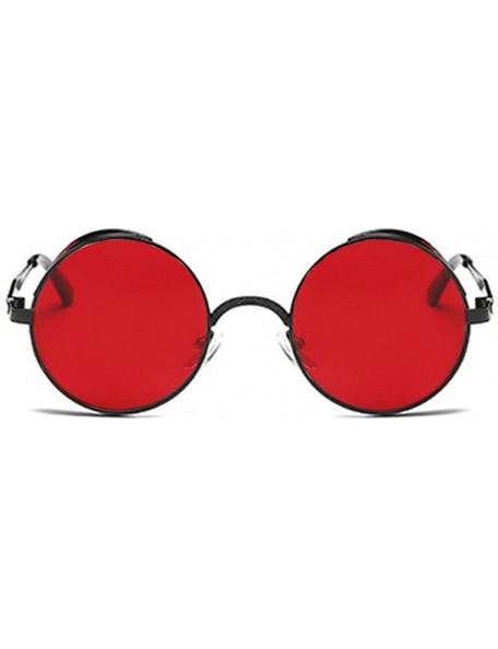 Oversized Steampunk Sunglasses - Retro Women Mens Round Punk Glasses UV400 - Black Frame Red Lens - CJ190EXY6UQ $11.29