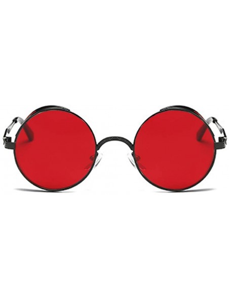 Oversized Steampunk Sunglasses - Retro Women Mens Round Punk Glasses UV400 - Black Frame Red Lens - CJ190EXY6UQ $11.29