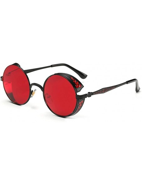 Oversized Steampunk Sunglasses - Retro Women Mens Round Punk Glasses UV400 - Black Frame Red Lens - CJ190EXY6UQ $11.29