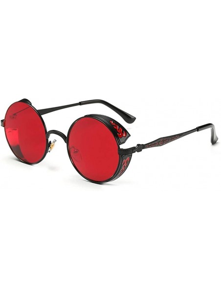 Oversized Steampunk Sunglasses - Retro Women Mens Round Punk Glasses UV400 - Black Frame Red Lens - CJ190EXY6UQ $11.29