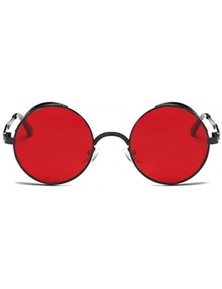 Oversized Steampunk Sunglasses - Retro Women Mens Round Punk Glasses UV400 - Black Frame Red Lens - CJ190EXY6UQ $11.29