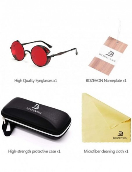 Oversized Steampunk Sunglasses - Retro Women Mens Round Punk Glasses UV400 - Black Frame Red Lens - CJ190EXY6UQ $11.29