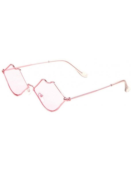 Aviator Women's Kiss Sexy Lips Slim Metal Wire Frame Aviator Sunglasses - Pink Metallic Frame - CD18UOTTUAZ $23.92