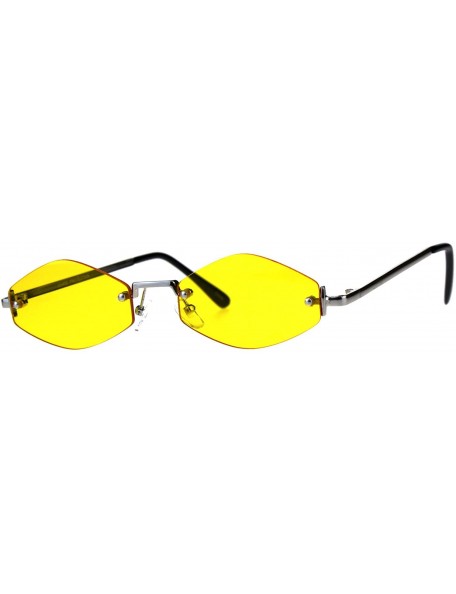 Rimless Skinny Oval Diamond Shape Sunglasses Womens Rimless Metal Frame Color Lens - Silver (Yellow) - C318EI7ZMKH $14.14