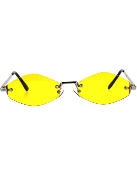 Rimless Skinny Oval Diamond Shape Sunglasses Womens Rimless Metal Frame Color Lens - Silver (Yellow) - C318EI7ZMKH $14.14