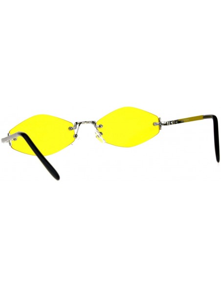 Rimless Skinny Oval Diamond Shape Sunglasses Womens Rimless Metal Frame Color Lens - Silver (Yellow) - C318EI7ZMKH $14.14