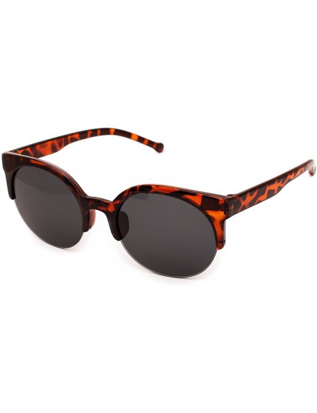 Round Sunglasses in Tort - Half Frames Tortoise Shell Animal Print Men's Women's - CS183N6ERME $25.89