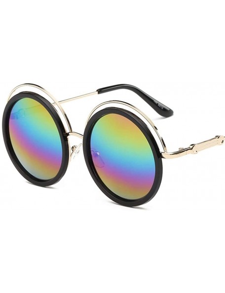 Aviator Fashion Sunglasses HD Lenses with Case Round Frame Double Circle UV Protection - Multicolor - C118LDINHOS $16.41