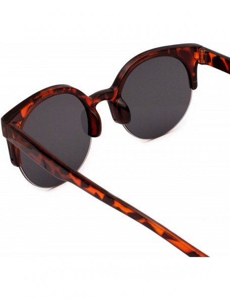 Round Sunglasses in Tort - Half Frames Tortoise Shell Animal Print Men's Women's - CS183N6ERME $25.89