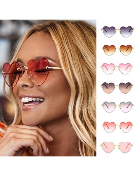 Rimless Heart Shaped Sunglasses for Women Fashion Casual Polarized Vintage Retro Cat Eye Frameless Sun Glasses - F - CN190OR5...