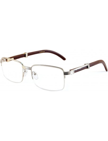 Rectangular Reading Glasses Vintage Semi-Rimless Metal & Wood Grain Reader New A258 - Silver Dark Brown - CF195DYODO0 $13.35