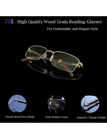 Rectangular Reading Glasses Vintage Semi-Rimless Metal & Wood Grain Reader New A258 - Silver Dark Brown - CF195DYODO0 $13.35