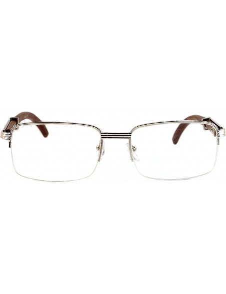 Rectangular Reading Glasses Vintage Semi-Rimless Metal & Wood Grain Reader New A258 - Silver Dark Brown - CF195DYODO0 $13.35