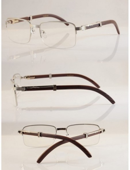 Rectangular Reading Glasses Vintage Semi-Rimless Metal & Wood Grain Reader New A258 - Silver Dark Brown - CF195DYODO0 $13.35