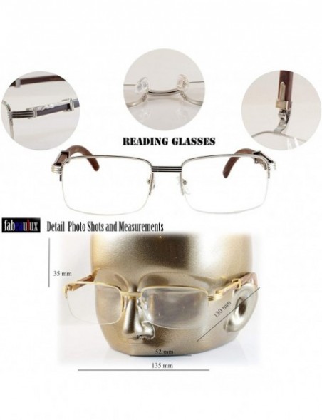 Rectangular Reading Glasses Vintage Semi-Rimless Metal & Wood Grain Reader New A258 - Silver Dark Brown - CF195DYODO0 $13.35