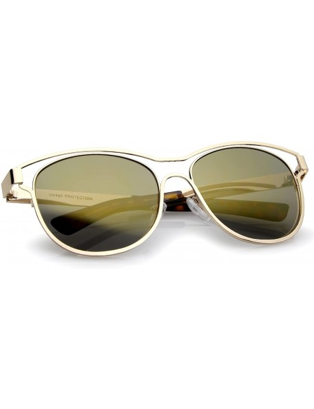 Wayfarer Modern Open Metal Colored Mirror Lens Horn Rimmed Sunglasses 56mm - Gold / Gold Mirror - C612O0SQCNT $12.64