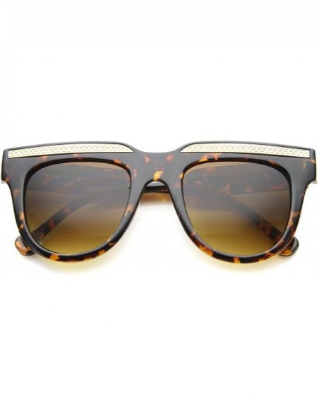 Square Retro Metal Accent Flat Top Horn Rimmed Oversize Sunglasses 50mm - Shiny Tortoise-gold / Amber - CW12IGK24M9 $8.56