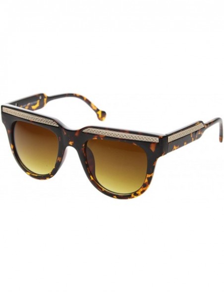 Square Retro Metal Accent Flat Top Horn Rimmed Oversize Sunglasses 50mm - Shiny Tortoise-gold / Amber - CW12IGK24M9 $8.56