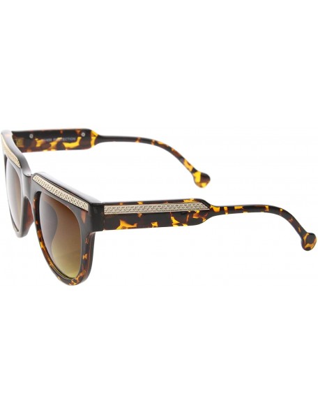 Square Retro Metal Accent Flat Top Horn Rimmed Oversize Sunglasses 50mm - Shiny Tortoise-gold / Amber - CW12IGK24M9 $8.56