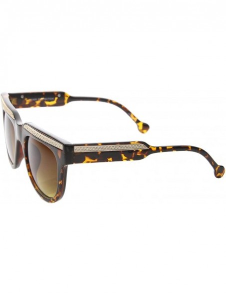 Square Retro Metal Accent Flat Top Horn Rimmed Oversize Sunglasses 50mm - Shiny Tortoise-gold / Amber - CW12IGK24M9 $8.56