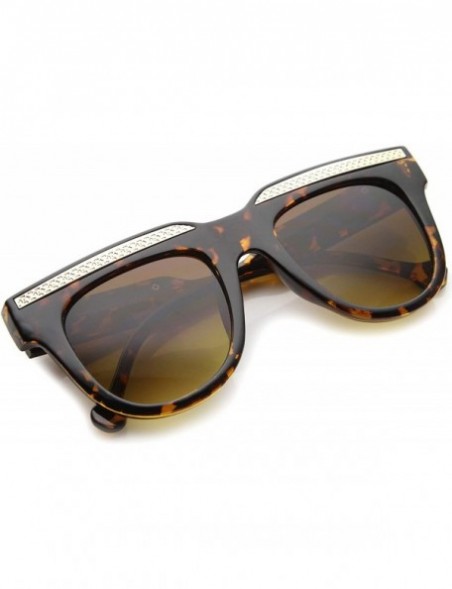 Square Retro Metal Accent Flat Top Horn Rimmed Oversize Sunglasses 50mm - Shiny Tortoise-gold / Amber - CW12IGK24M9 $8.56