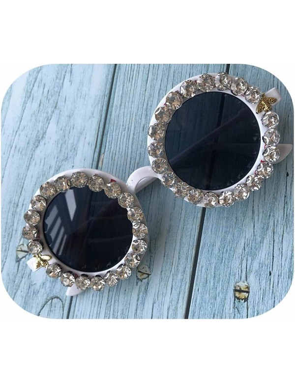 Round M16 Women Sunglasses Crystal Diamond Handmade Round Eyewear UV400 Mirror Lens Flower Design Summer Sun Glasses - CD1985...