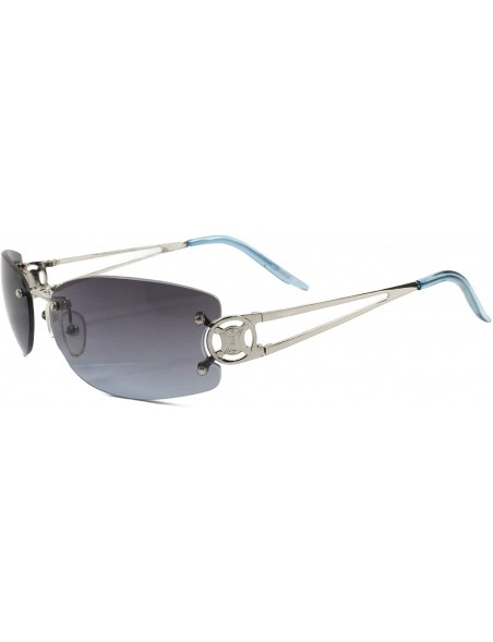 Rimless Rimless Rectangle Sunglasses Womens Elegant Slick Design Stylish Frame - Silver & Blue - CX18SZ6ICEZ $23.61