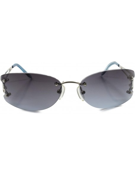 Rimless Rimless Rectangle Sunglasses Womens Elegant Slick Design Stylish Frame - Silver & Blue - CX18SZ6ICEZ $23.61